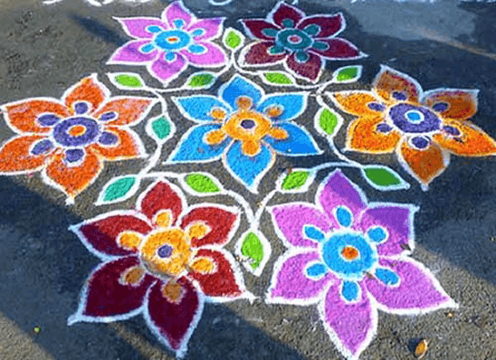 Colourful flowers rangoli design for Diwali-3